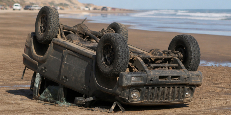 Tragedia en Necochea: un mecánico muerto tras volcar un jeep en la playa