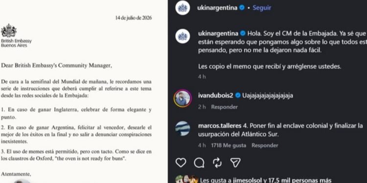 La embajada británica hizo una inusual publicación antes del partido Argentina-Inglaterra